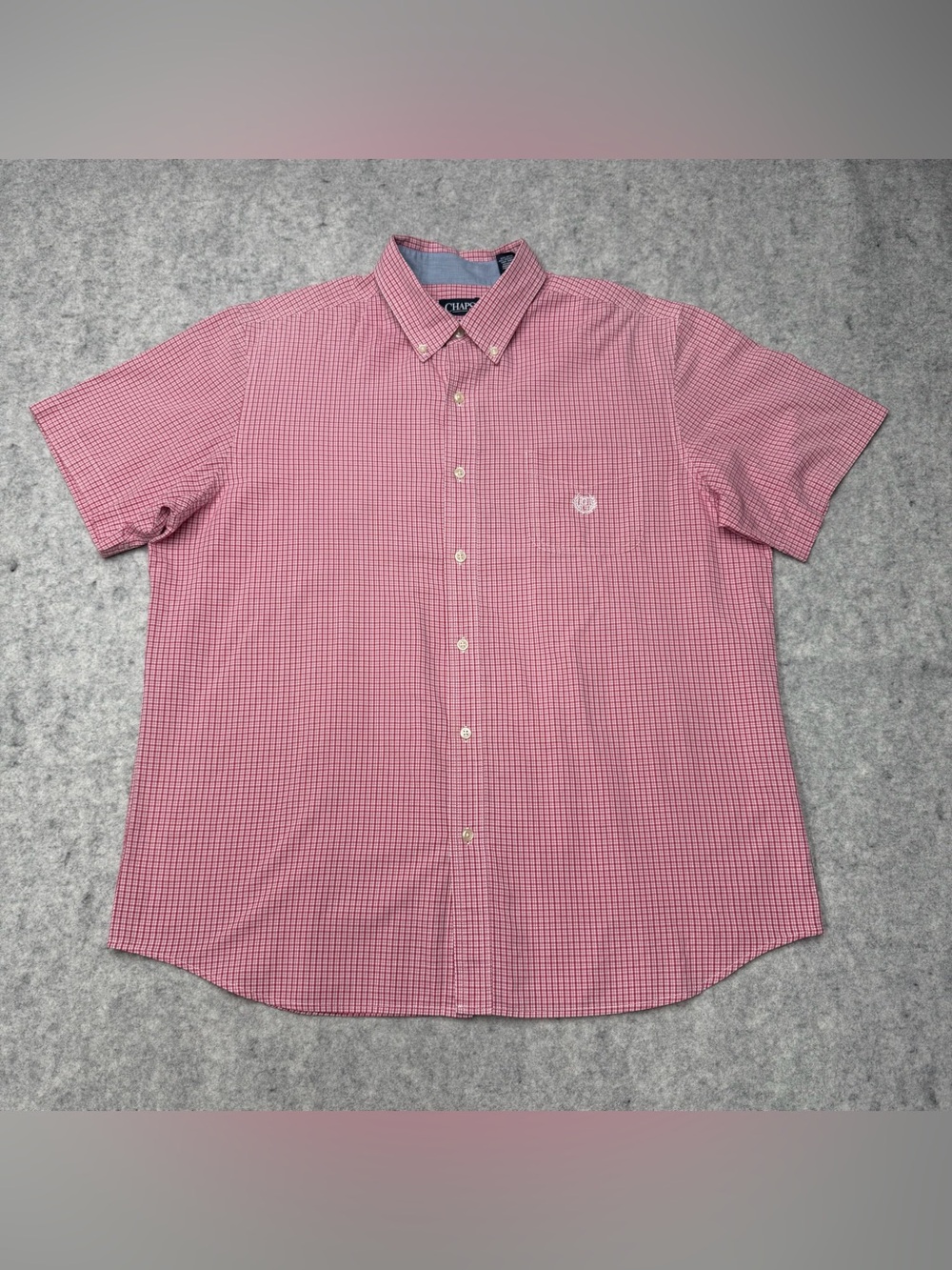 Chaps Men's XL Short Sleeve Button Down Shirt Red Berry Gingham Check Easy Care
